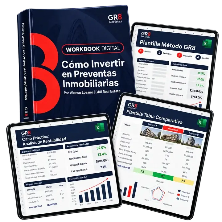 Kit de inversionistas: Workbook digital, Plantilla Método GR8, Plantilla Tabla Comparativa y Caso Práctico de Análisis de Rentabilidad